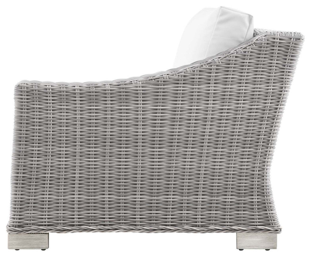 Lounge Sectional Sofa Chair Table Set, Rattan, Wicker, Gray White, Outdoor