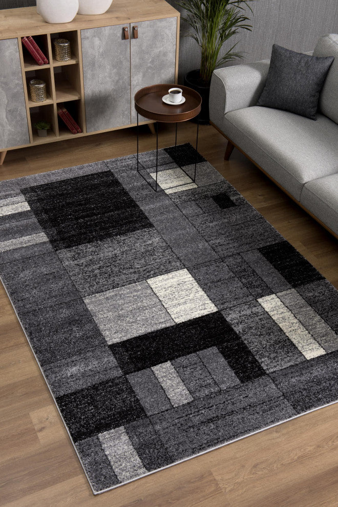 8"x11" Gray Distressed Geometric Area Rug