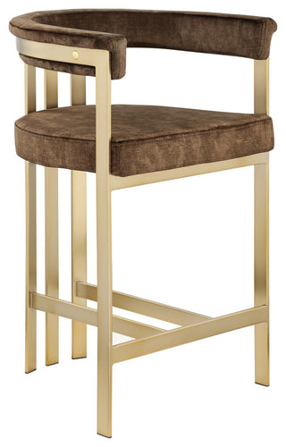 Marcello Upholstered Counter Stool, Brown, Velvet, Brushed Brass