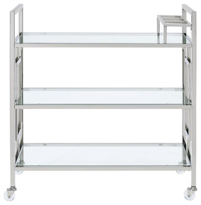 Bowery Hill Contemporary Clear Tempered Glass Serving Bar Cart