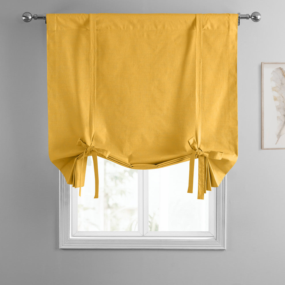 Solid Cotton Tie-Up Window Shade Single Panel, 46W x 63L, Ochre, 46w X 63l
