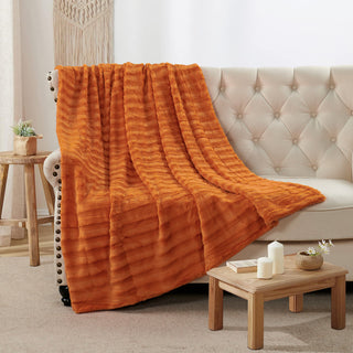 Derby Double Sided Faux Fur Throw Blanket, Burnt Orange