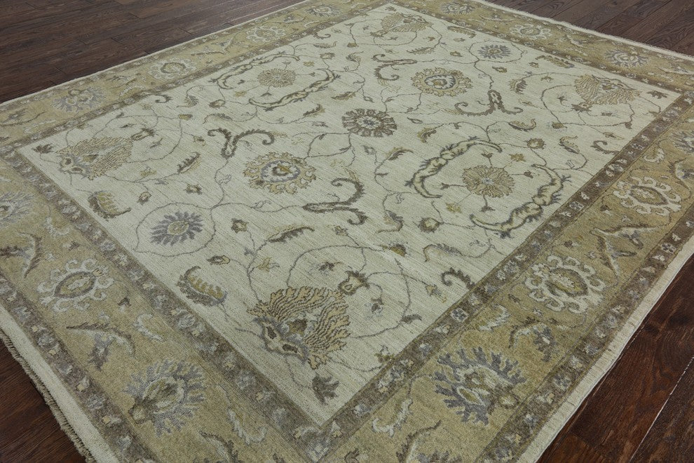 New 8'x10' Ivory Oushak Style Peshawar Quality Chobi Hand Knotted Area Rug H9395