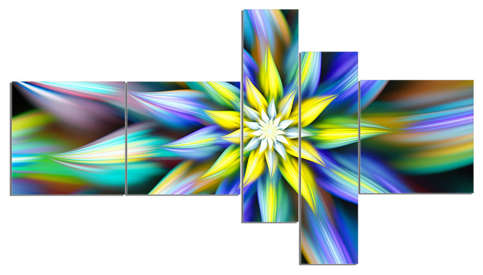 Dancing Multi Color Flower Petals, Floral Canvas Art Print, 60"x32", 5 panels