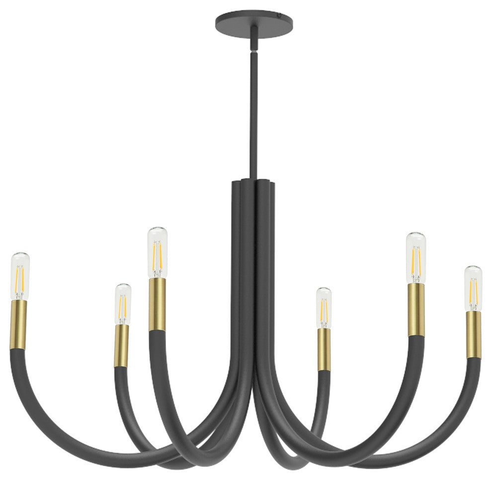 Matte Black Modern Chandelier With Aged Brass Metal