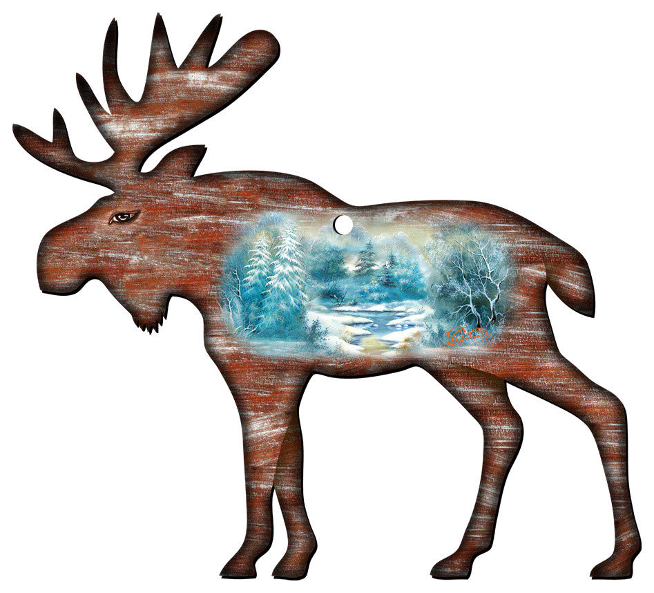 Woodsy Moose Scenic Ornament, Set of 3