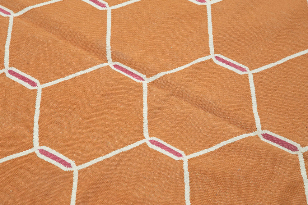 Rug N Carpet - Handmade Wool 3' 6'' x 5' 6'' Modern Design Dhurrie Kilim Rug
