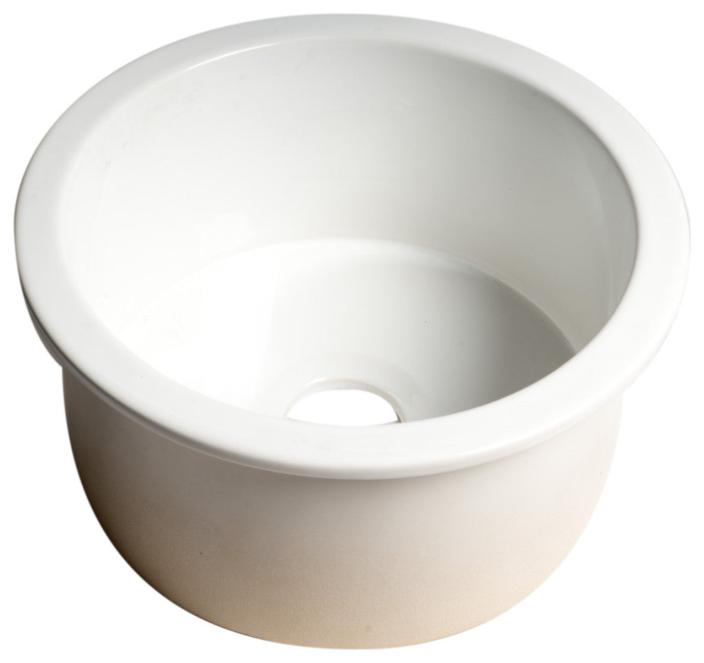Undermount/Drop Fireclay Prep Sink, White, 18"x18", Round