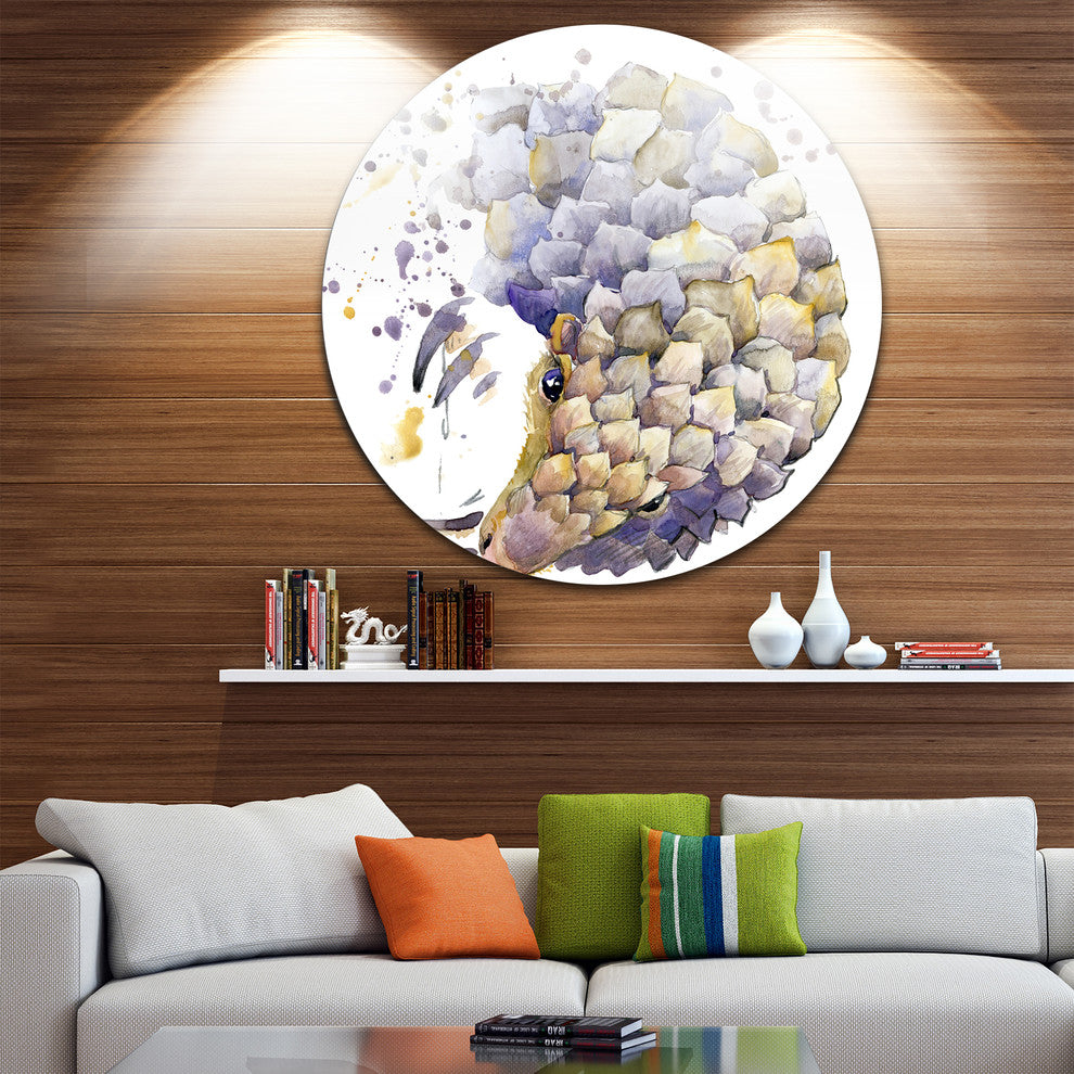 Armadillo Illustration Art, Animal Disc Metal Wall Art, 38"