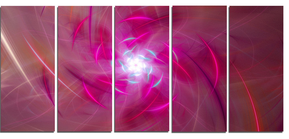 Pink Fractal Whirlpool Design, Abstract Wall Art Canvas, 60"x28", 5 Panels