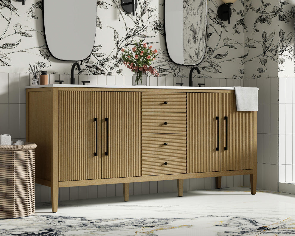 Home Living 72" Double Bathroom Vanity, Linen Oak