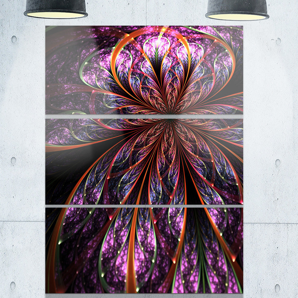 "Pink Blue Fractal Flower" Metal Wall Art, 3 Panels, 28"x36"
