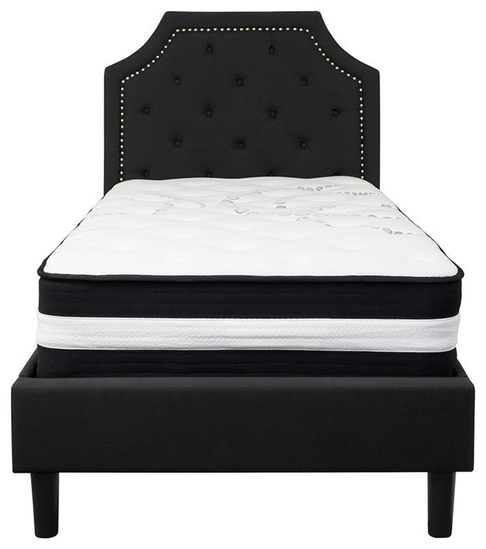 Brighton Twin Size Tufted Upholstered Platform Bed With Pocket Spring Mattress