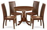 5Pc Round 36 Inch Kitchen Table And 4 Wood Seat Dining Chairs
