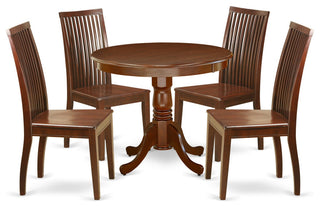 5Pc Round 36 Inch Kitchen Table And 4 Wood Seat Dining Chairs