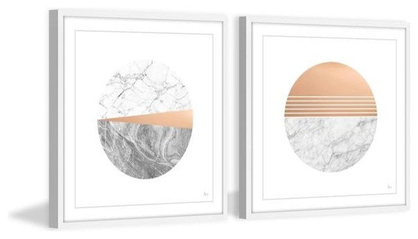 "Marble Finish" Framed Painting Diptych, 48"x24"