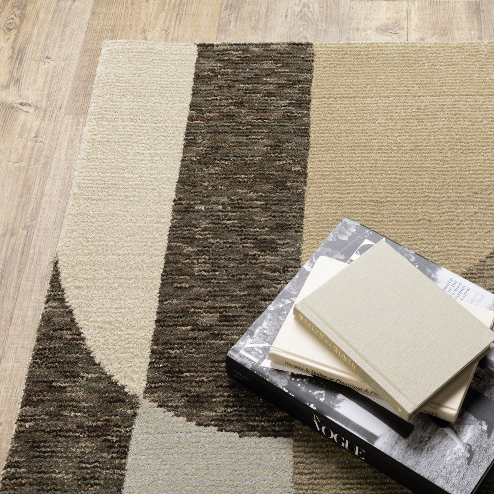 Sadie Art Deco Curved Layers Area Rug, Brown/Beige, 6'7"x9'6"