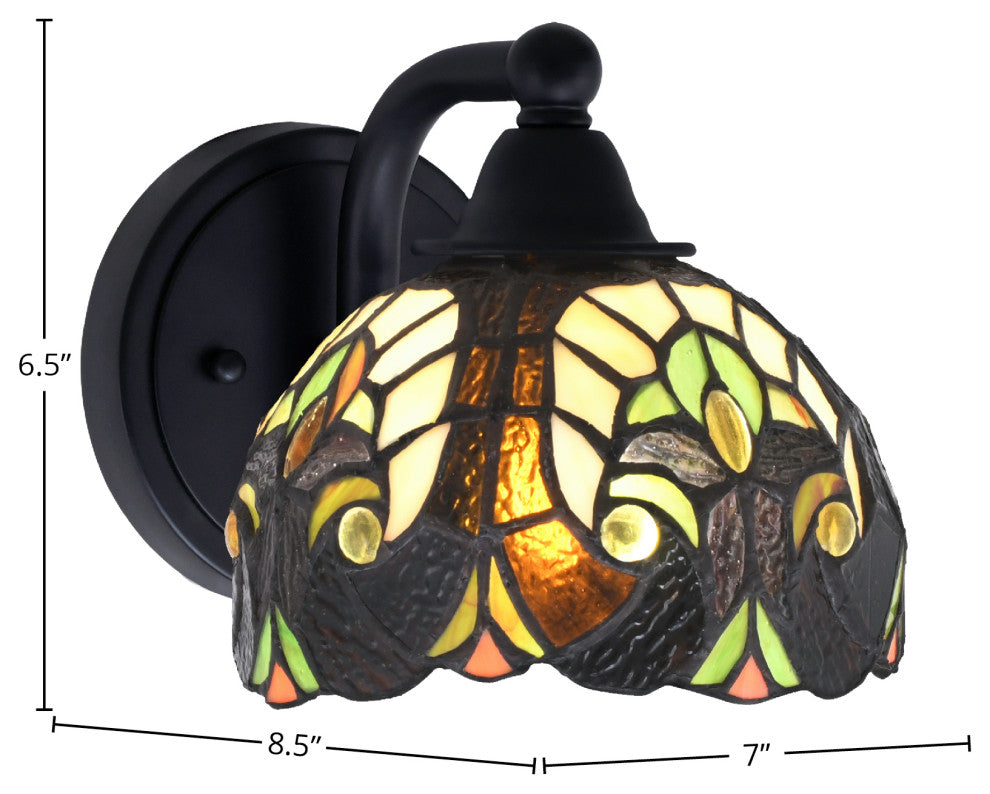 Paramount 1-Light Wall Sconce, Matte Black, 7" Ivory Cypress Art Glass