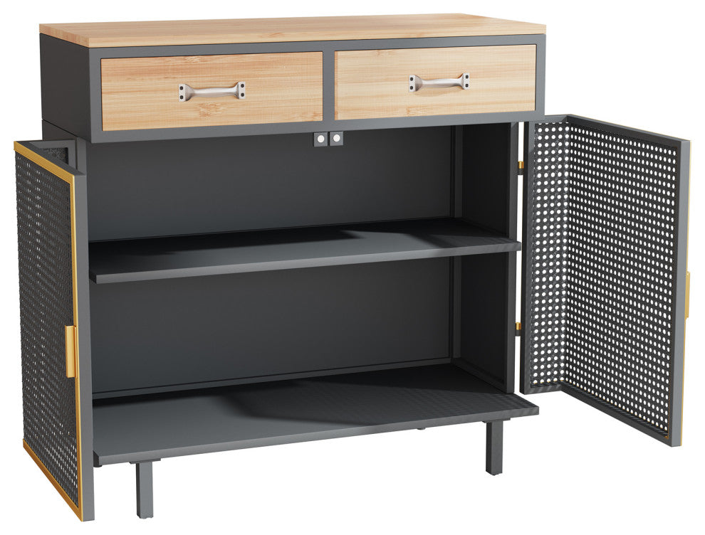 32" Tall Metal 2-door Accent Cabinet with 2-drawer, Dark Gray
