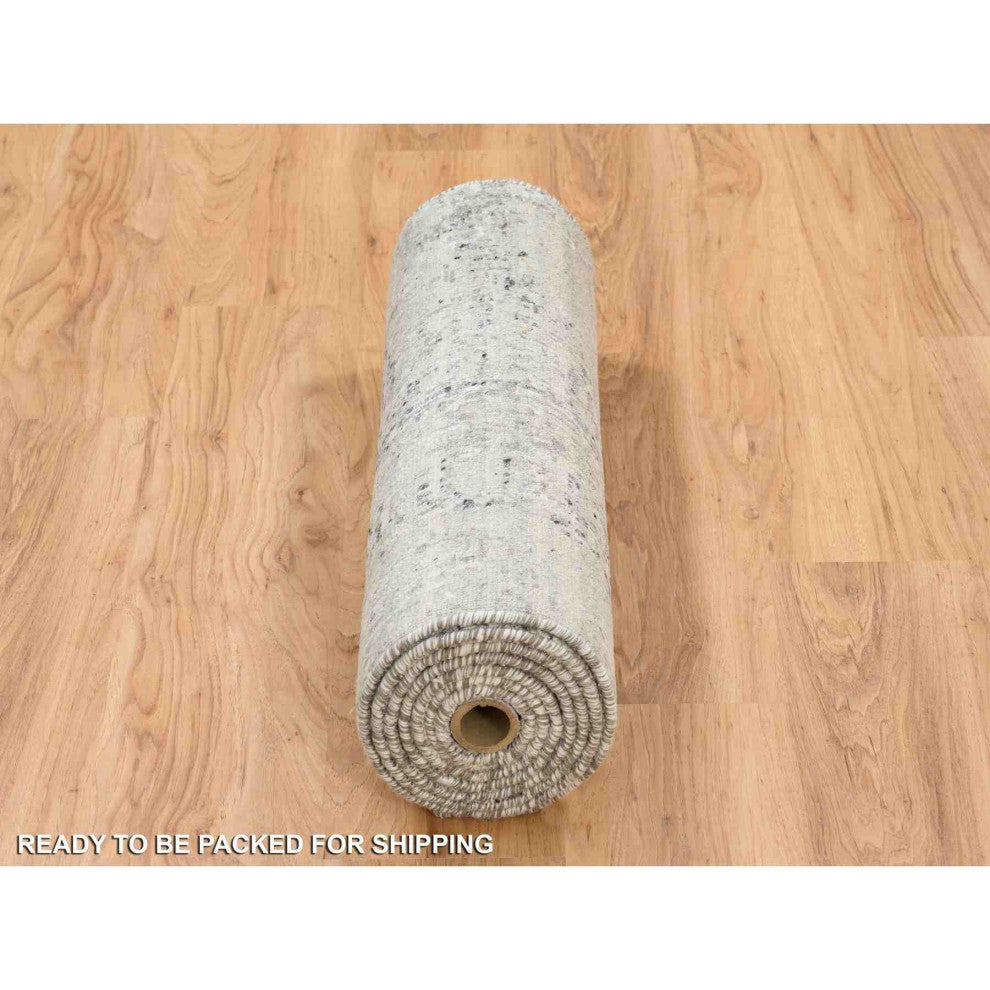 Gray Modern Hand Spun Undyed Natural Wool Hand Knotted Runner Rug, 2'6"x10'1"