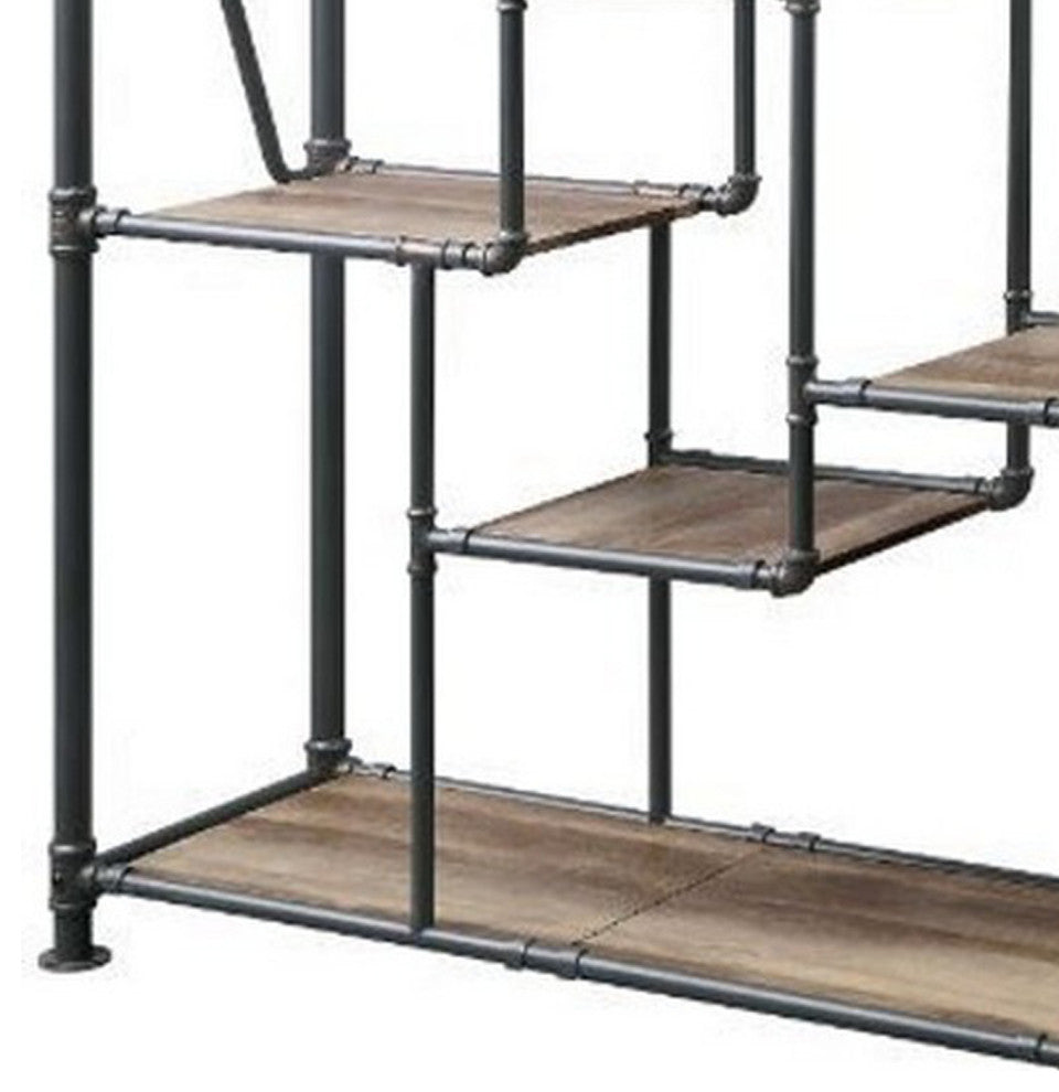 Benzara BM250395 8-Tier Water Pipe Design Bookshelf, Brown and Gray