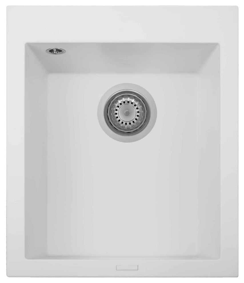 One Series 16" Drop-In Single-Bowl Granite Bar Sink, Milk White, Drop-in
