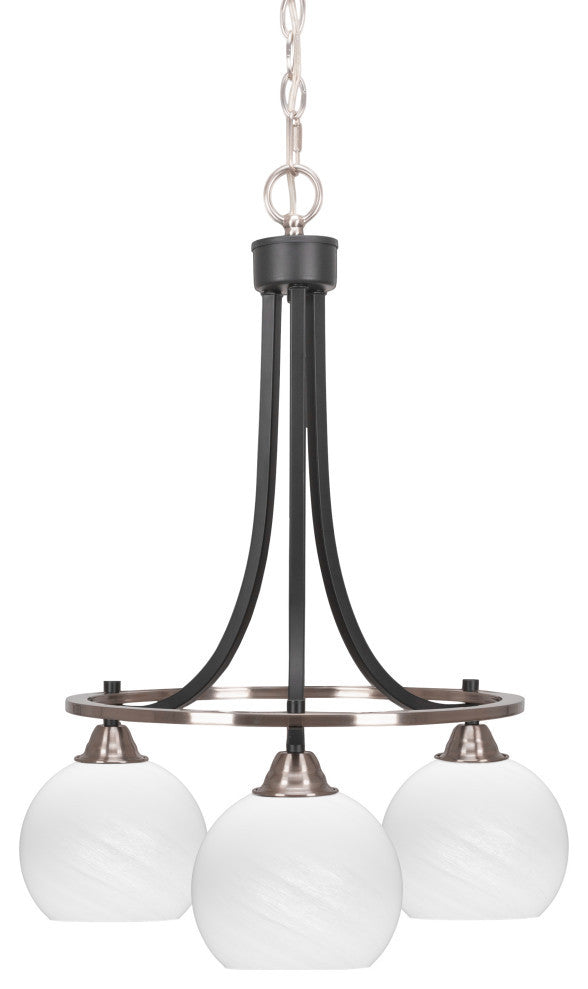 Paramount 3-Light Chandelier, Matte Black & Brushed Nickel, 5.75" White Marble
