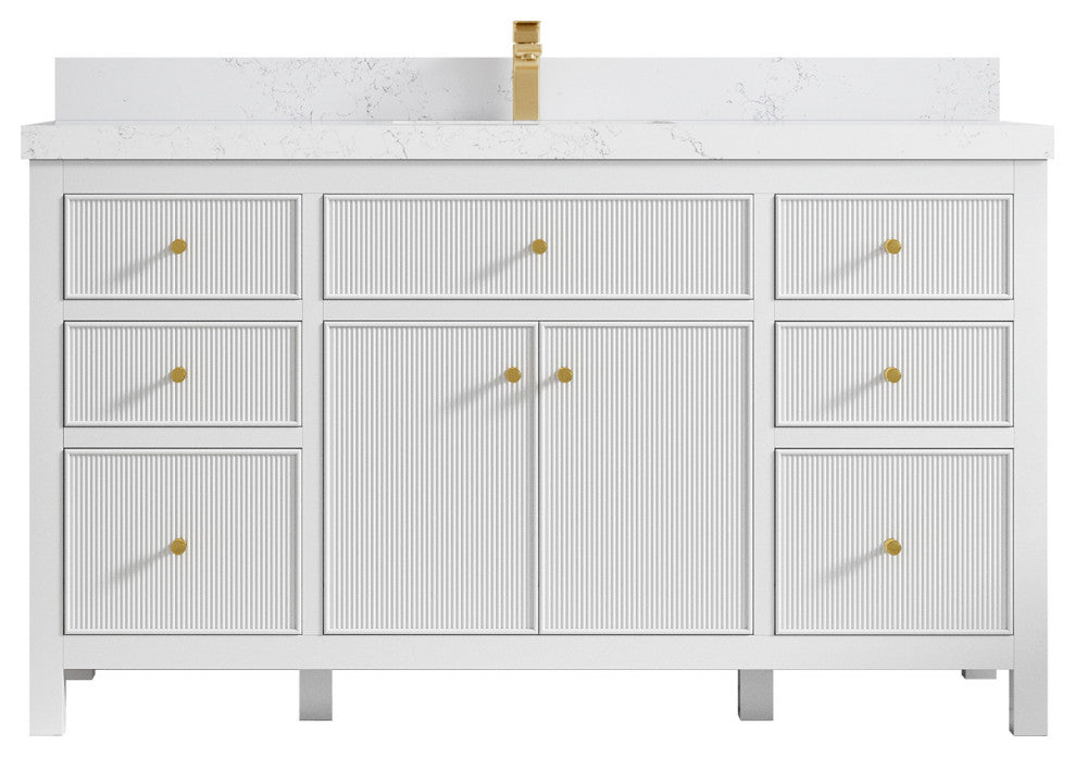 Sonoma 60 Single Sink Reeded Bathroom Vanity in White 2" Empira White