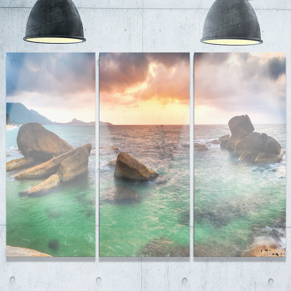 "Sunrise at Blue Lamai Beach" Metal Wall Art, 3 Panels, 36"x28"