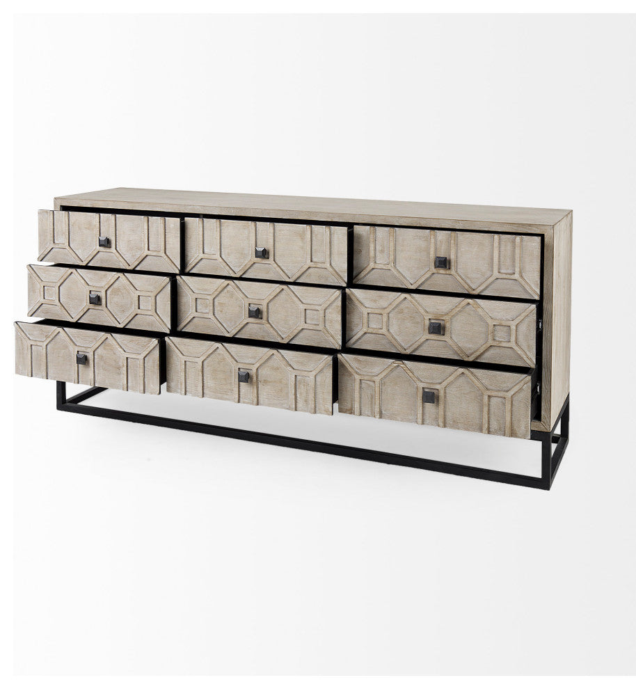 Genevieve II Light Brown Fir Veneer w/ Black Metal Base Sideboard