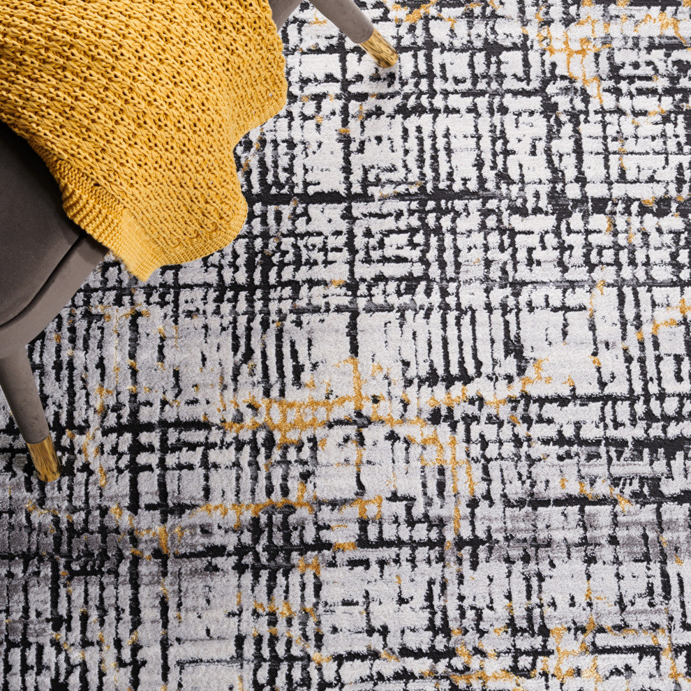 Safavieh Amelia Collection, ALA248 Rug, Charcoal/Gold, 2'x8'