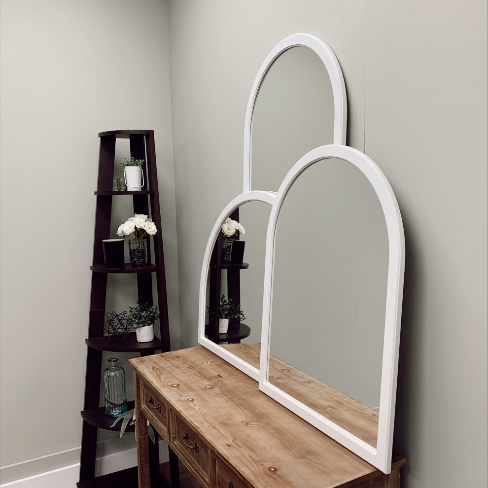 Pescara Framed Mantel Mirror, Crescent Cathedral, 38.4"x27.4", Linen White