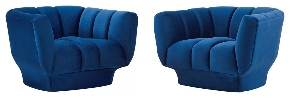 Tufted Armchair Accent Chair, Set of 2, Velvet, Blue Navy, Modern, Lounge