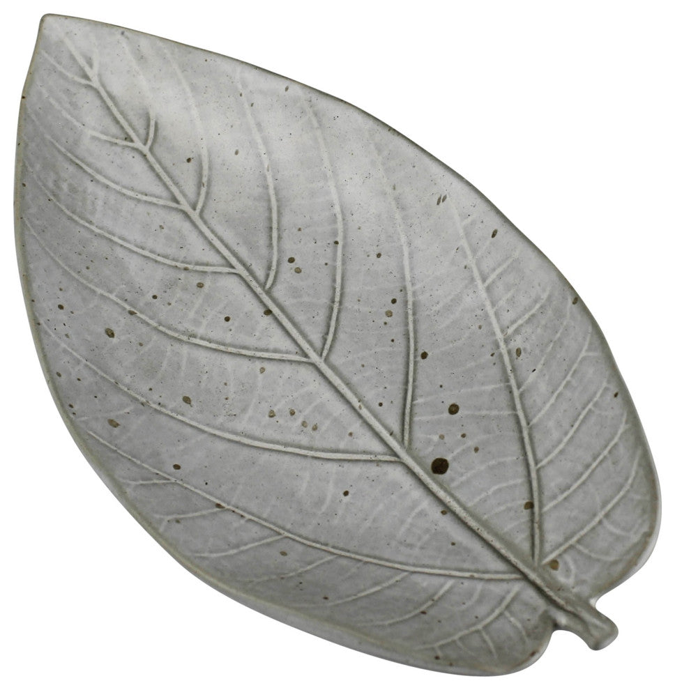 Gray Begonia Leaf Ceramic Serving Tray