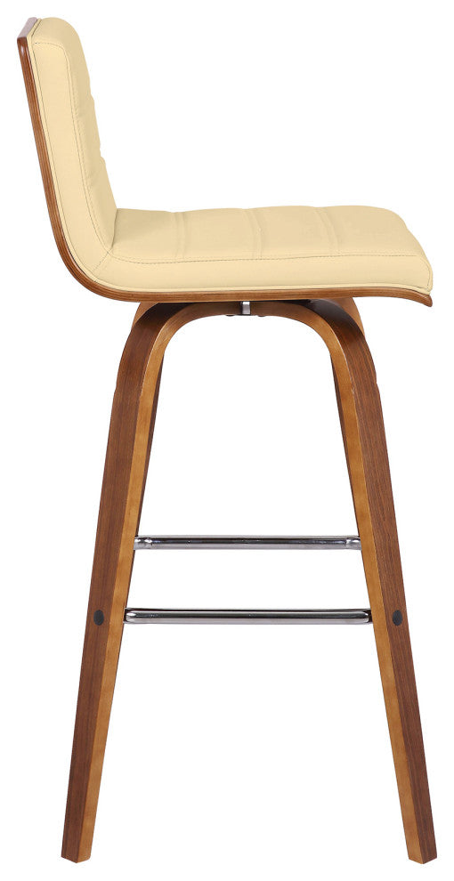 Vienna 30" Bar Height Barstool in Walnut Wood Finish With Cream Faux Leather