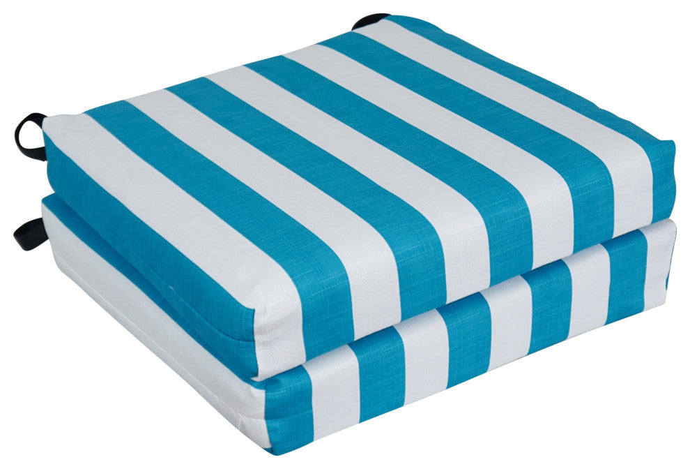 20"X19" Patterned Outdoor Chair Cushions, Set of 2, Classic Stripe Turquoise