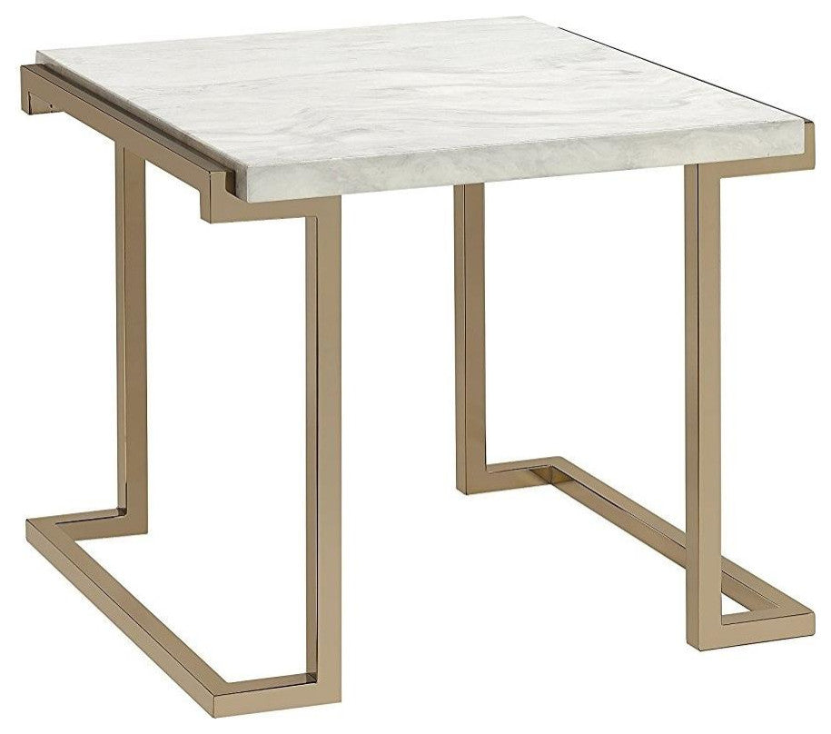 24"x22"x22"Faux Marble Champagne End Table