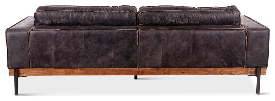 Chiavari Distressed Antique Ebony Leather Sofa