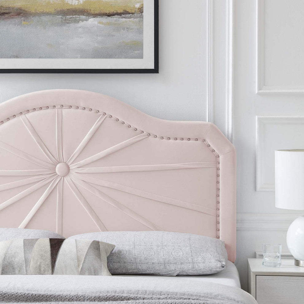 Headboard, Full Queen Size, Velvet, Pink, Modern Contemporary, Bedroom Master