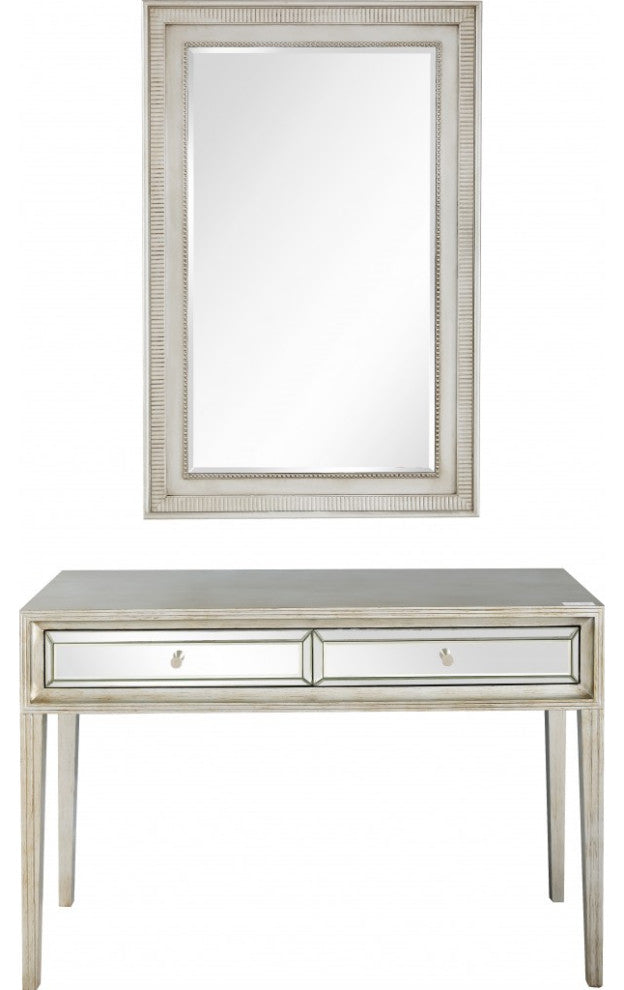 Antiqued Silver Finish Mirror and Console Table