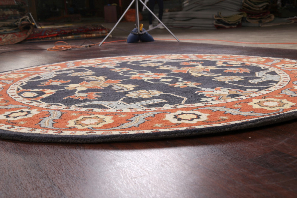 Traditional Floral Round Oriental Wool Area Rug Hand-tufted Carpet 8x8