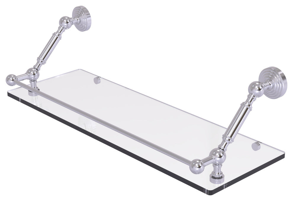 Waverly Place 24" Floating Glass Shelf with Gallery Rail, Satin Chrome