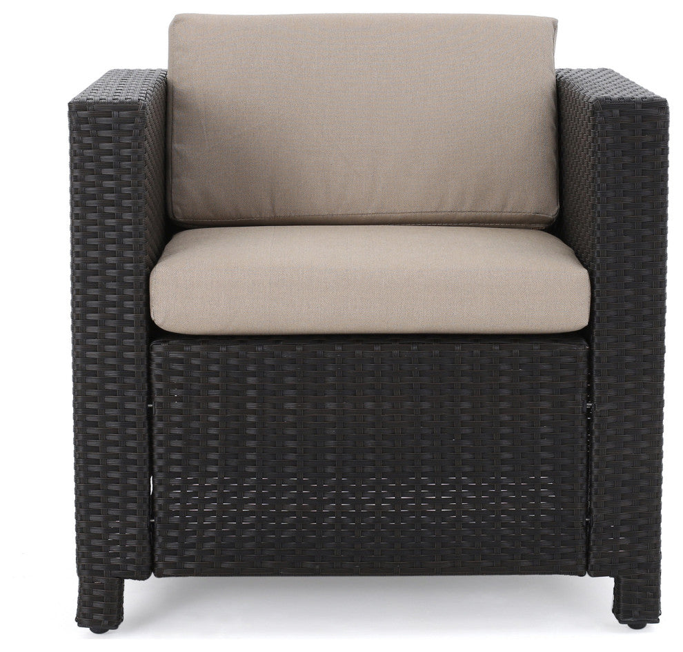 GDF Studio Palma Outdoor Brown Wicker Club Chairs, Cushions, Set of 4