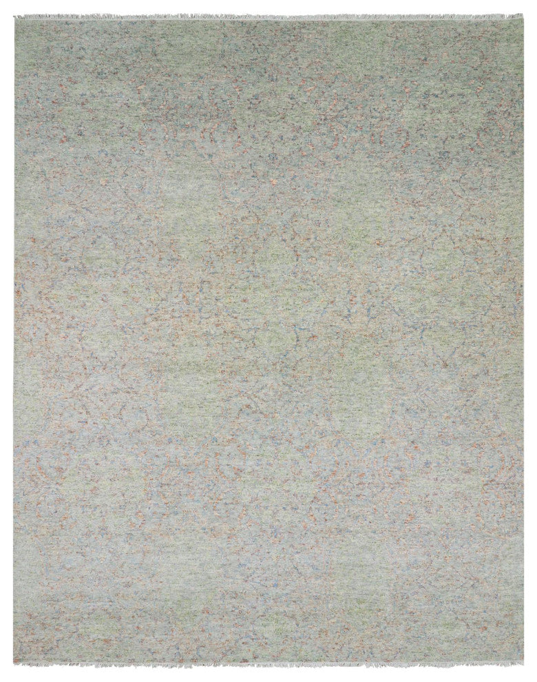 Green,Obscured and Subtle Collection,Hand Knotted, Oriental Rug, 12'x15'2"