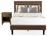 2Pc Bed Set, 1 Full Bed Frame Brown, 1 Night Stand, Wooden Black Legs