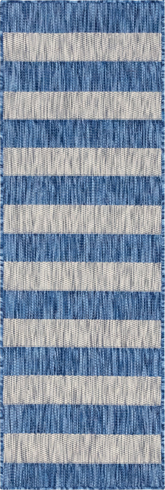 Unique Loom Aqua Blue Striped Outdoor Area Rug, Blue, 6'