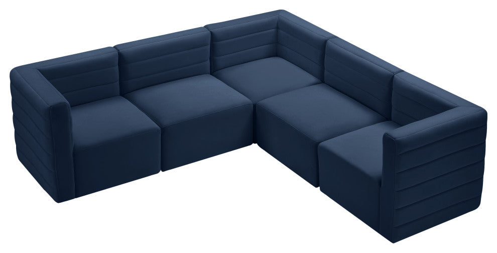 Quincy Velvet Upholstered 5-Piece L-Shaped Modular Sectional, Navy
