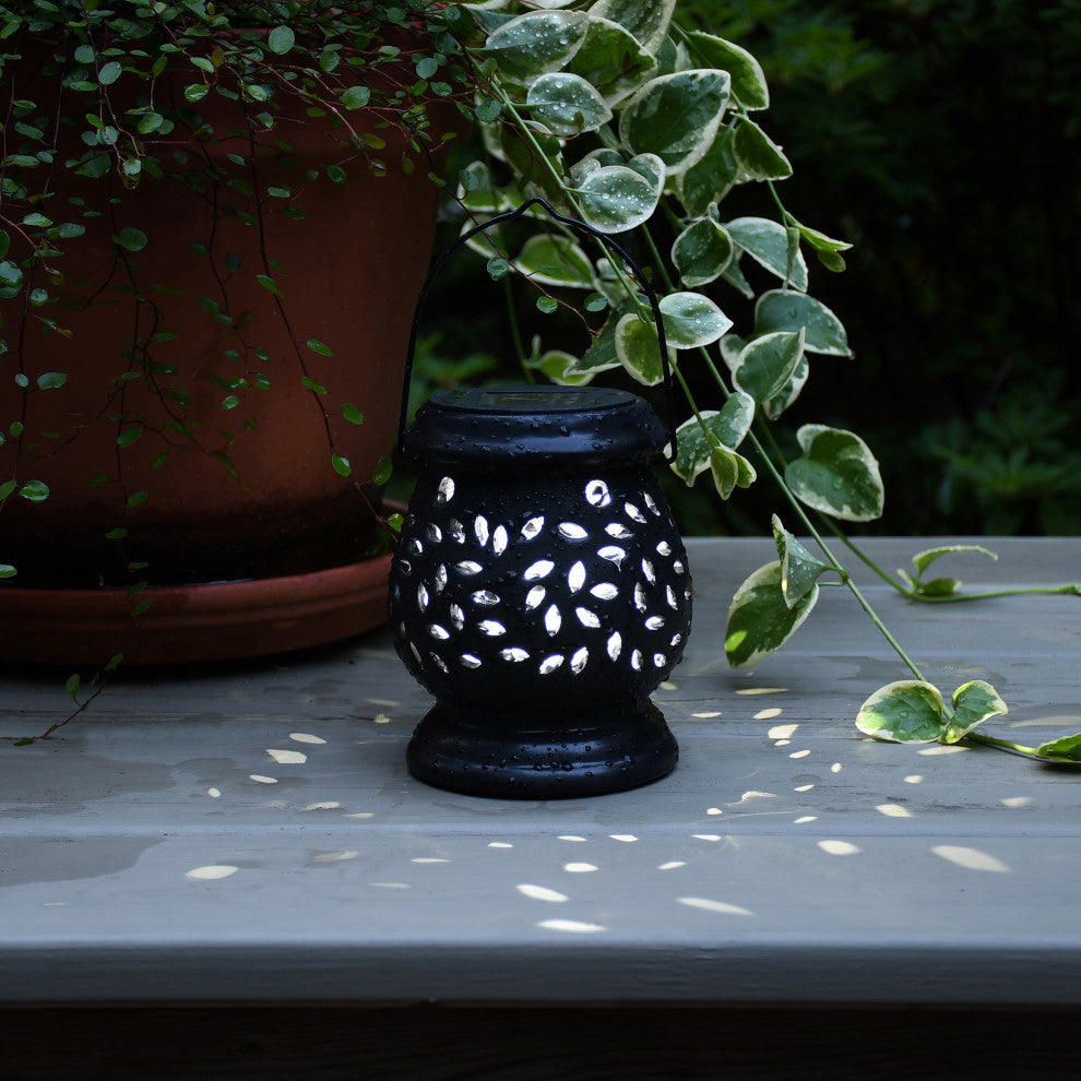 Solar Powered Black Ceramic Lantern