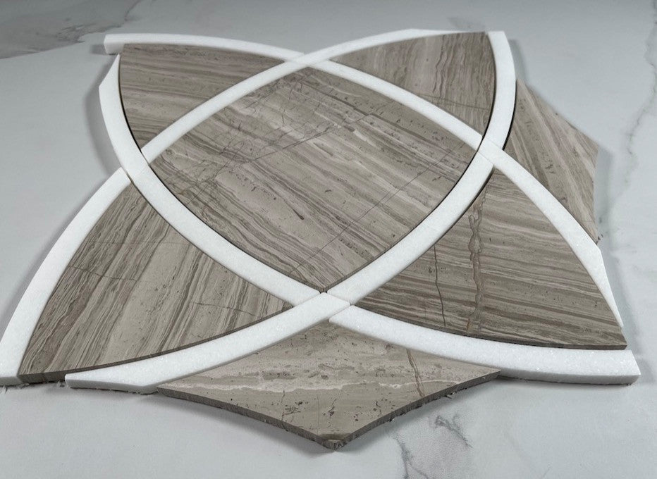 Athens Silver Cream Marble Celtic Waterjet Mosaic Tile Thassos White, 1 sheet