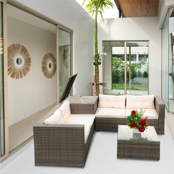 4 Piece Patio Sectional Wicker Rattan Outdoor Sofa Set With Storage Box